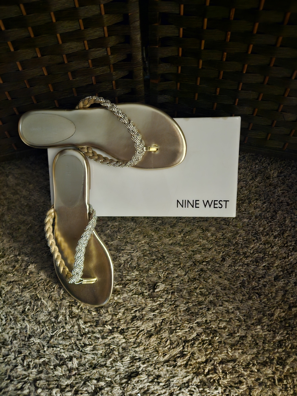 Nine West Gold Braided Toe-Post Sandals